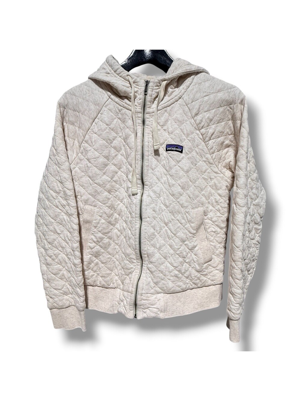 Patagonia Women’s Organic Cotton Quilted Full Zip Hoodie Oatmeal Gray Size S